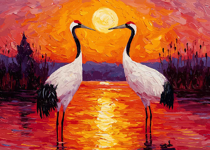 Cranes at Sunset