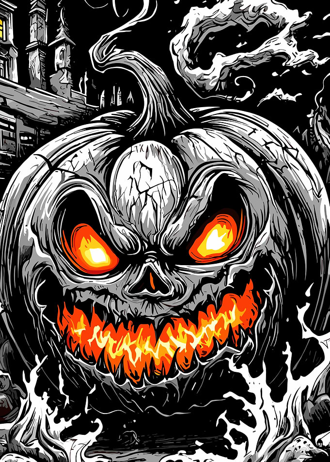 Halloween Pumpkin with Glowing Eyes and Teeth