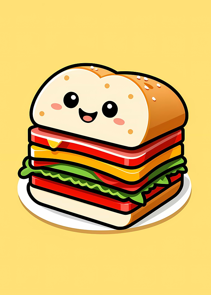 Kawaii Layered Sandwich with Sesame Bun and Smiley Face