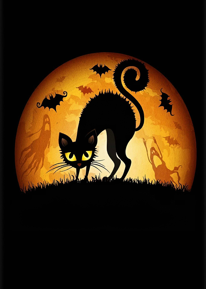 Halloween Black Cat and Full Moon