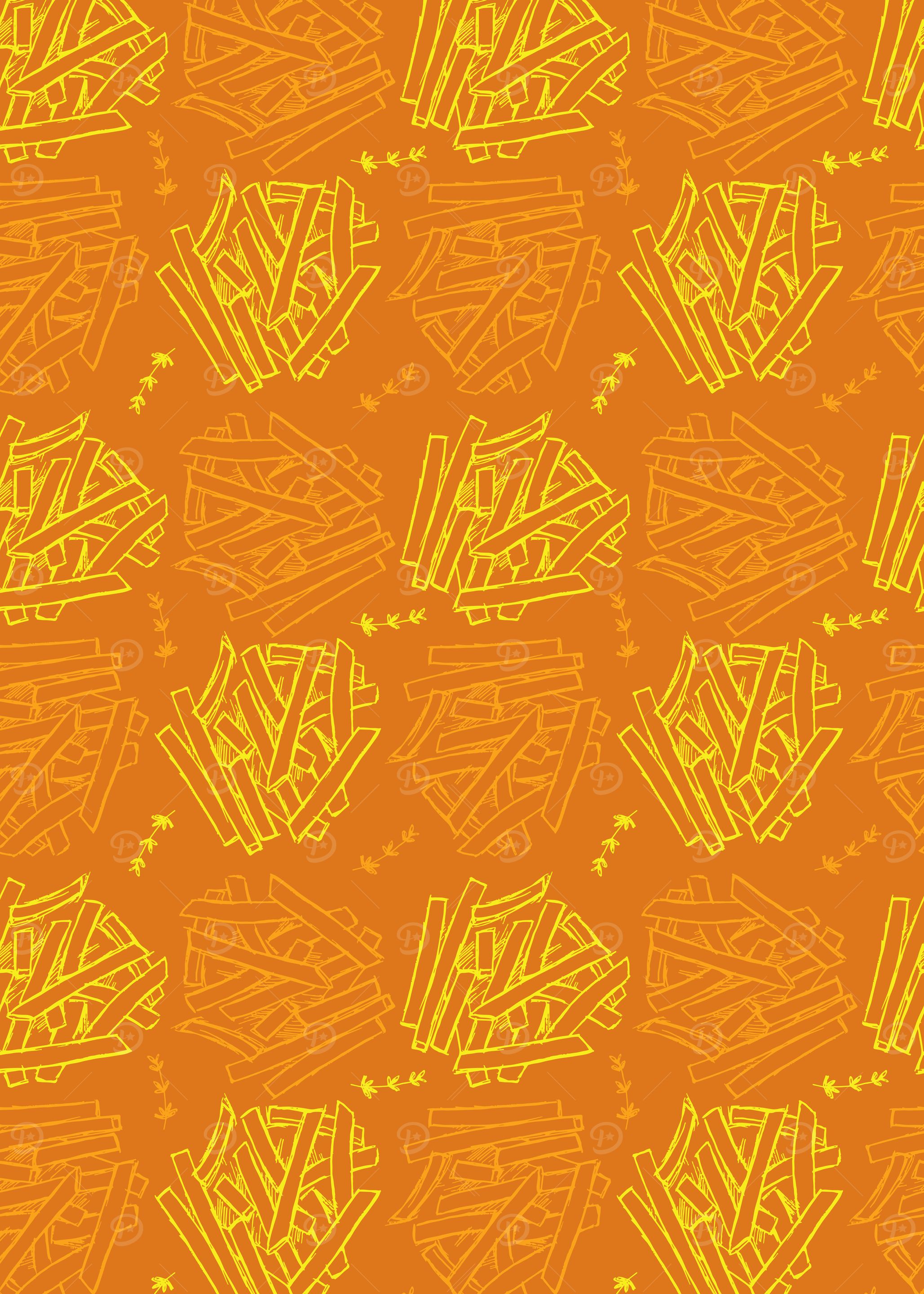 French Fries Pattern on Orange Background