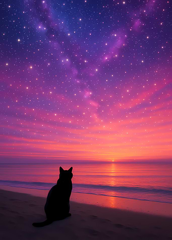 Cat Silhouette at Sunset Beach