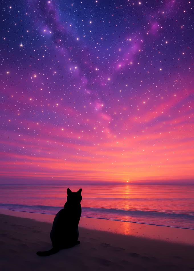 Cat Silhouette at Sunset Beach