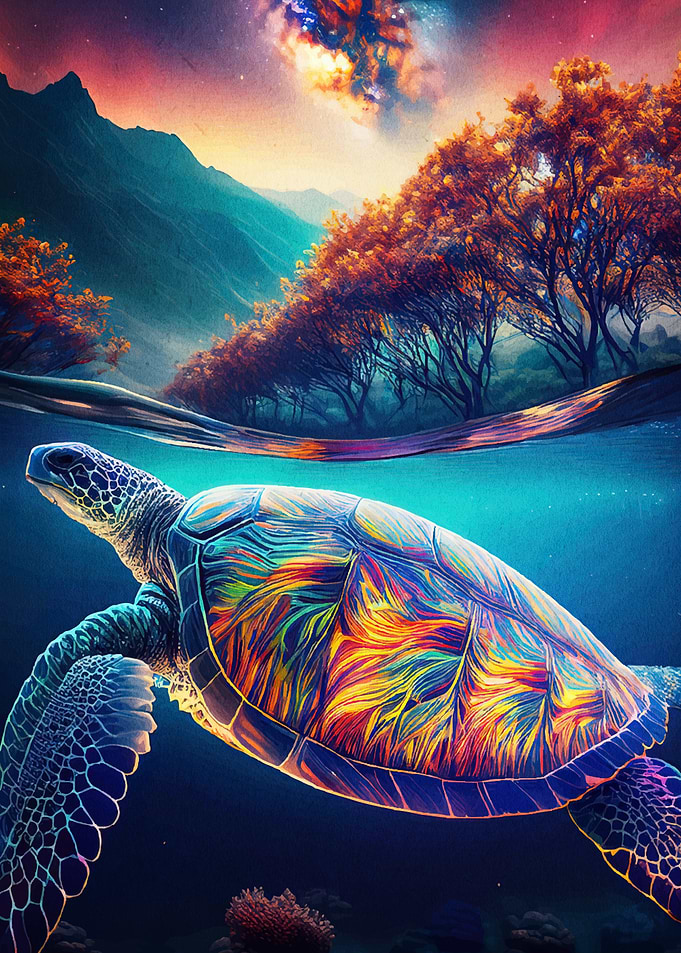 Colorful Sea Turtle Landscape