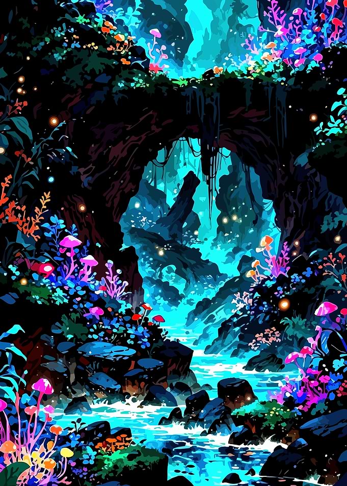 Enchanted Glowing Cave Landscape