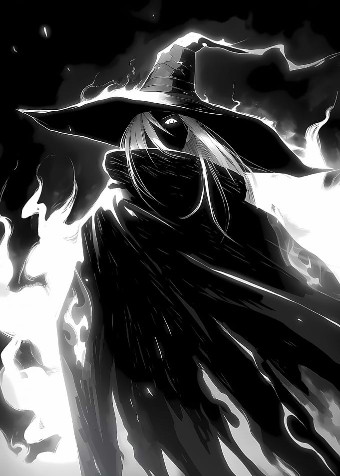 Monochrome Witch Anime Style Illustration
