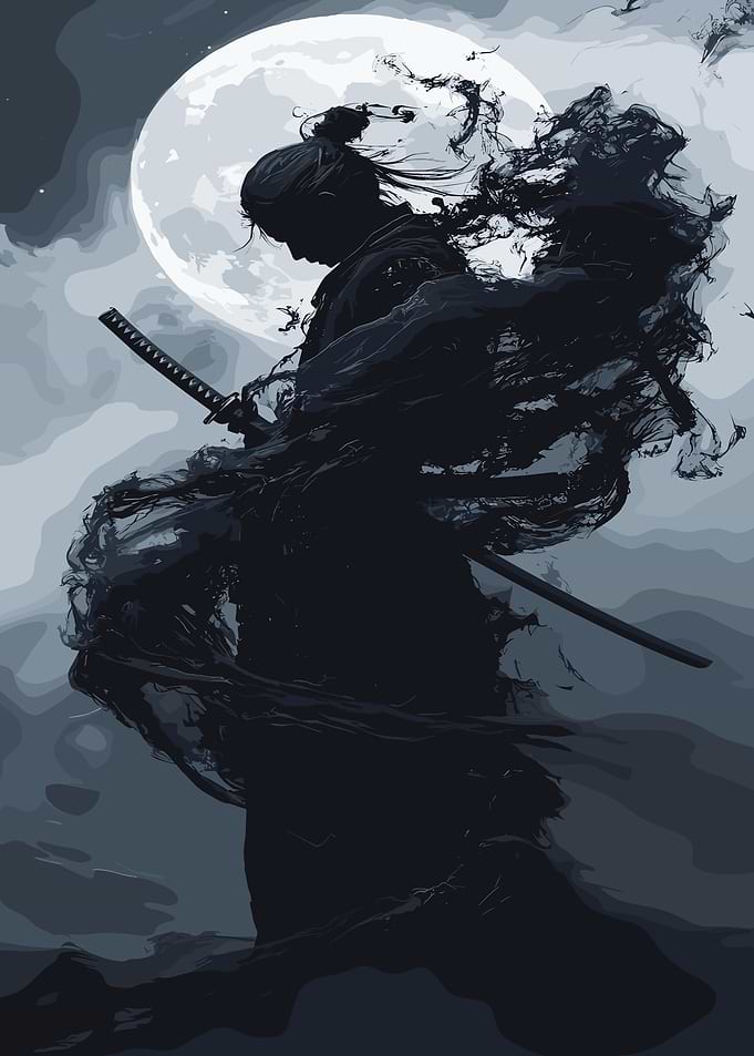 Samurai Silhouette Under Moonlight