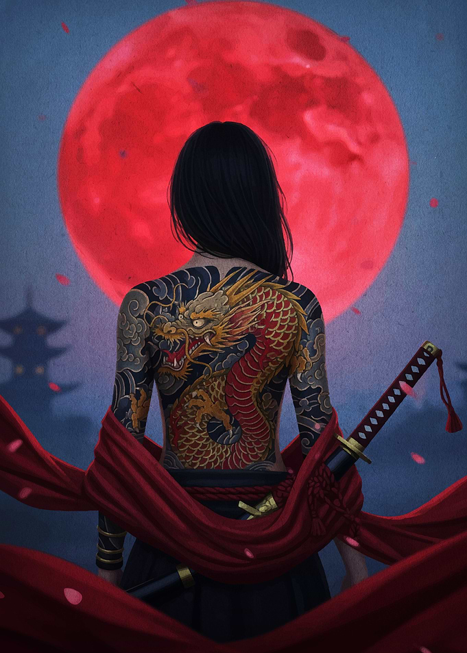 Dragon Tattoo Woman with Katana