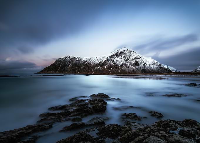 Snowy Mountain Landscape by the Sea