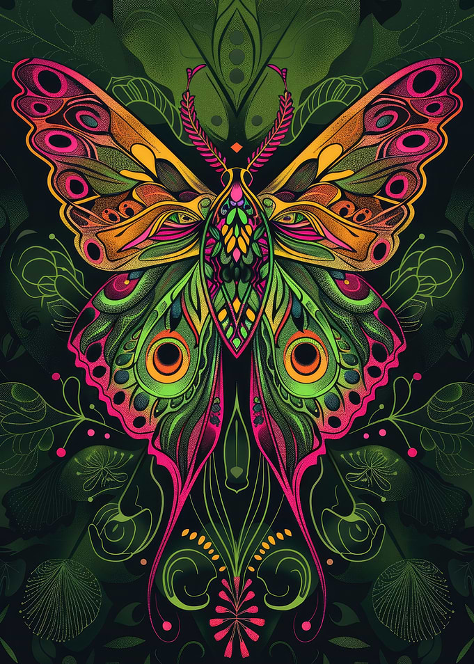 Neon Art Nouveau Moth