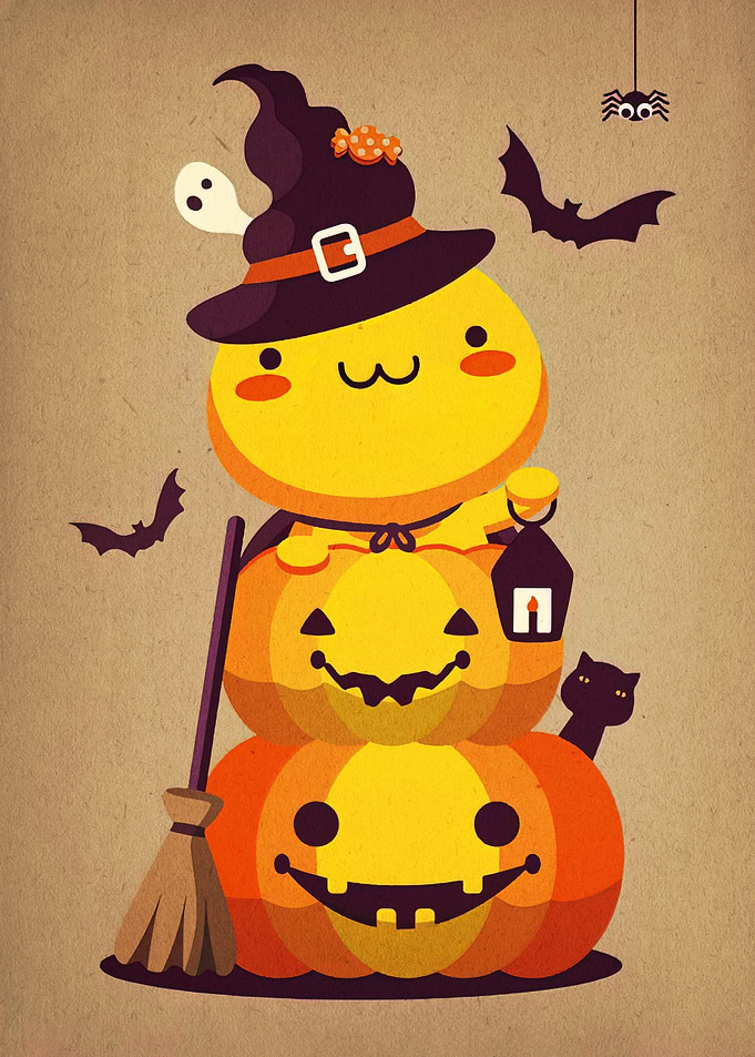 Cute Halloween Character with Pumpkins