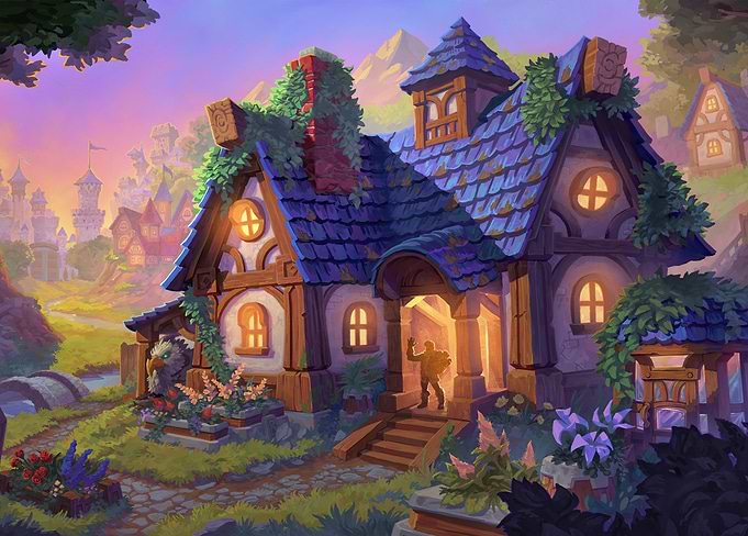 Cozy Warcraft Home at Golden Hour