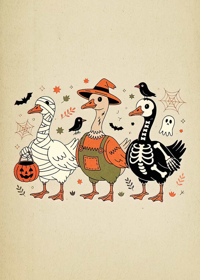 Halloween Geese in Costume Illustration