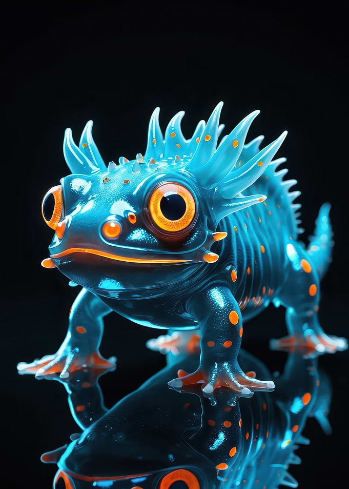Glowing Neon Amphibian — Cute Minimalist 3D Creature Illustration