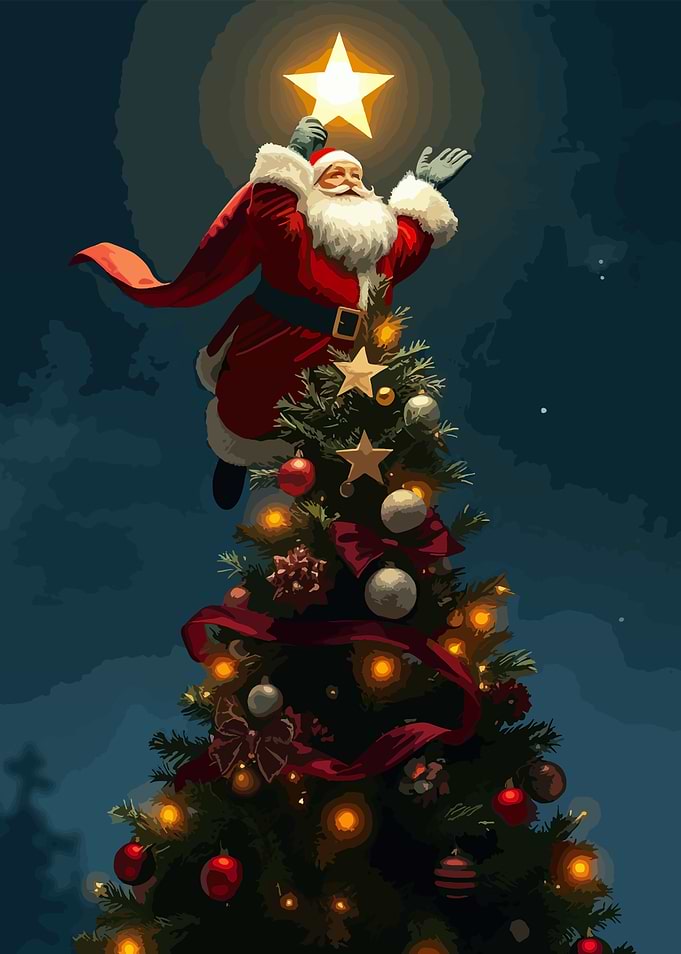 Santa Claus Decorating Christmas Tree