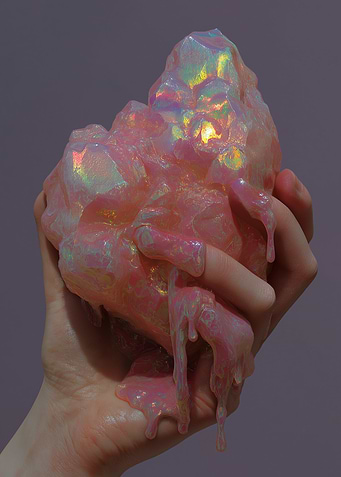 Iridescent Pink Crystal Held in Hand
