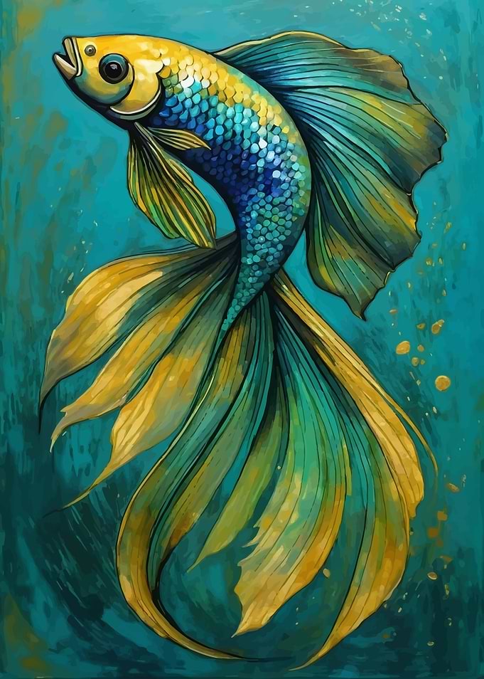 Elegant Green Betta Fish Watercolor Painting