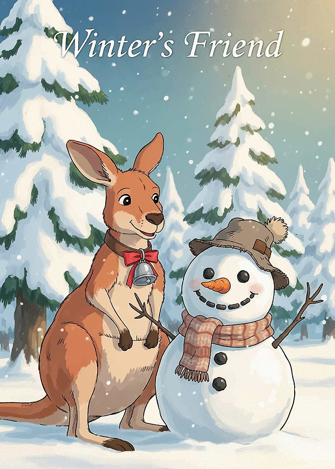Winter's Friend: Kangaroo and Snowman