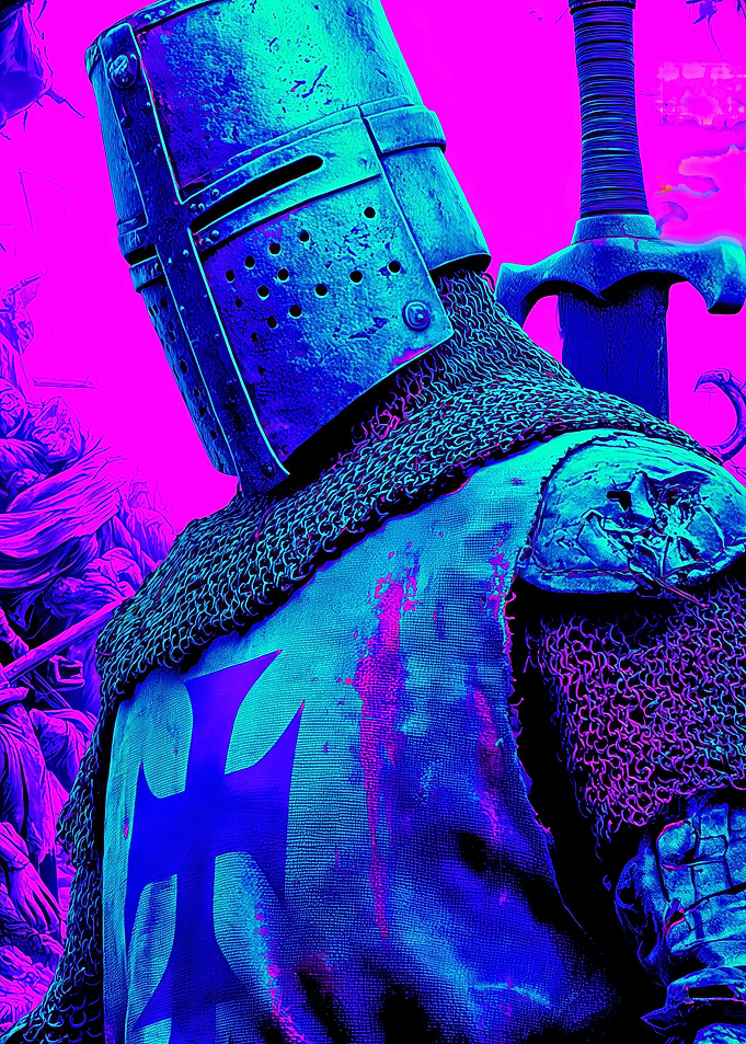 Crusader Knight in Blue and Pink