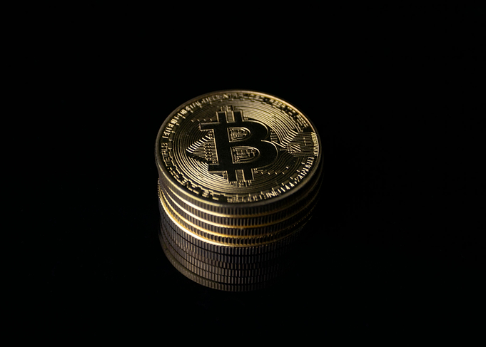 Stack of Bitcoin Coins on Black