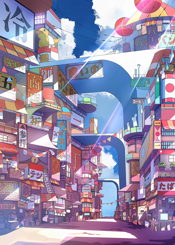 Anime-style Japanese Street Scene