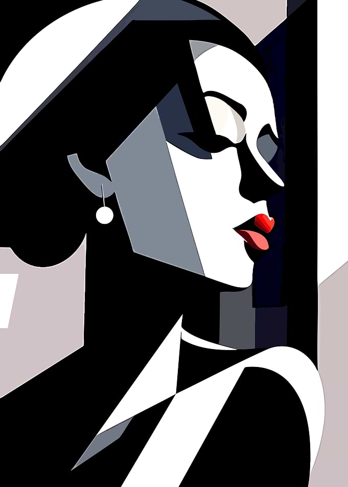Abstract Woman Portrait with Red Lips
