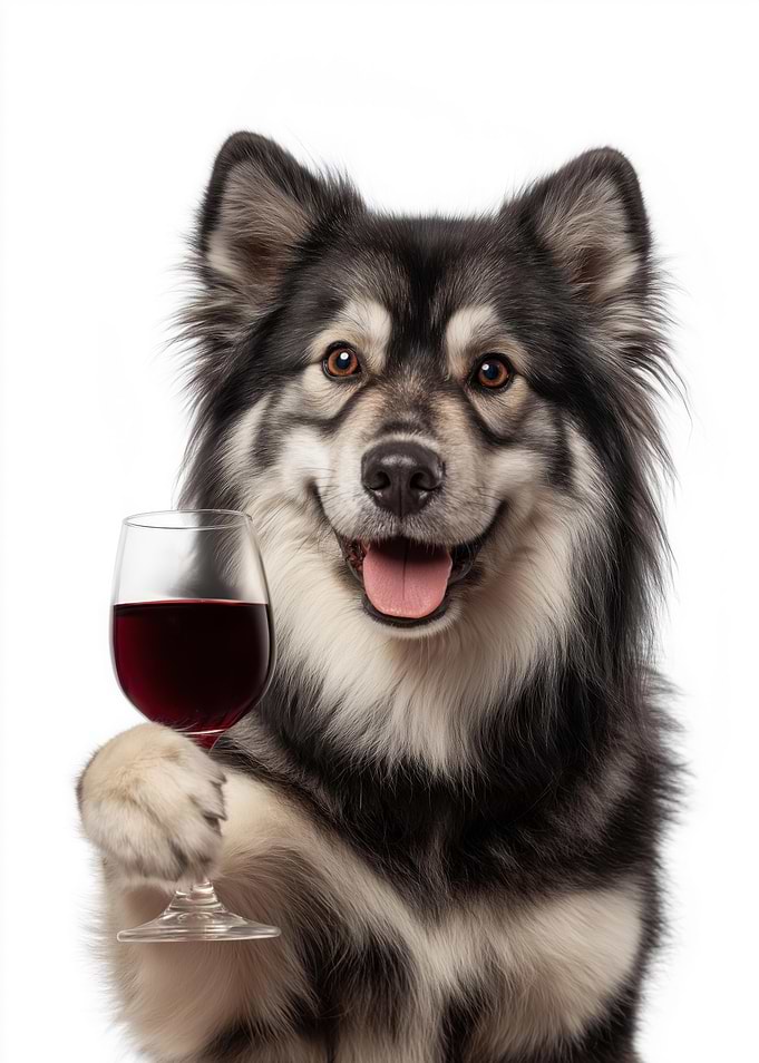 Finnish Lapphund dog with Wine Glass