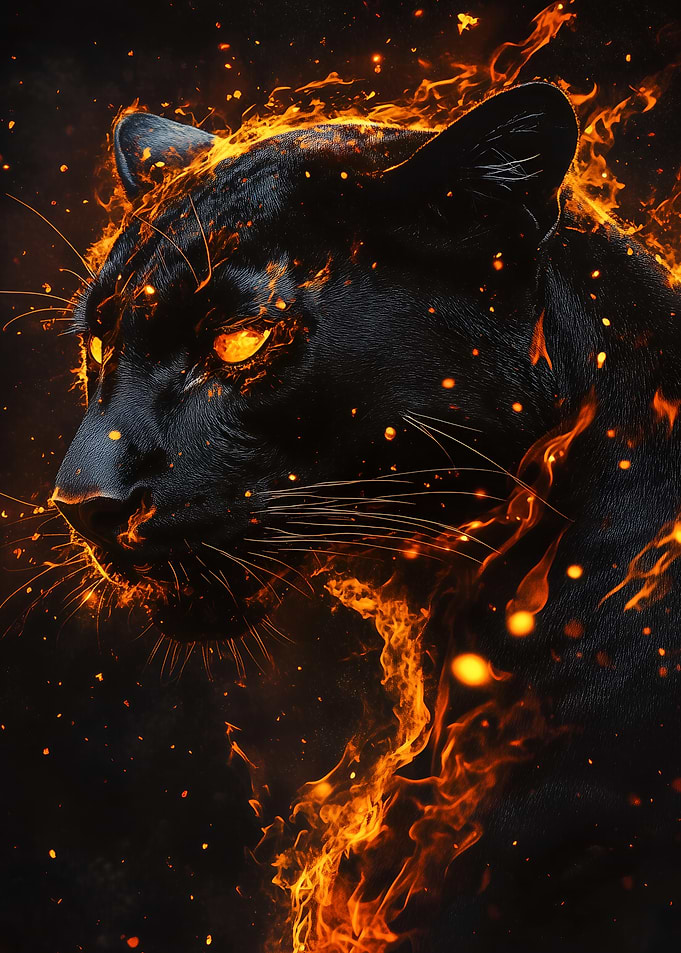Fiery Black Panther Portrait