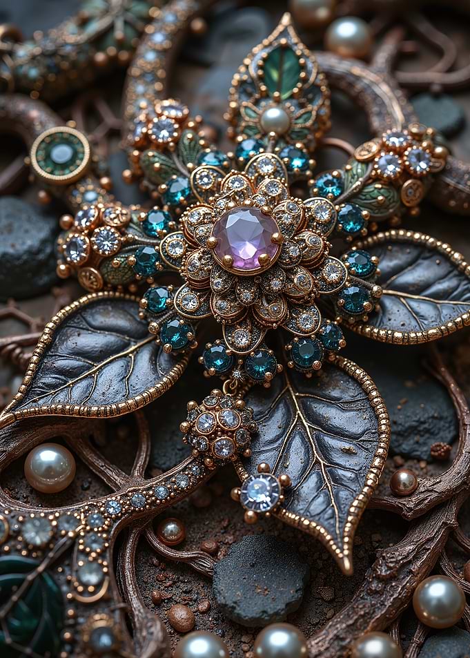 Ornate Jewelry with Gemstones and Pearls