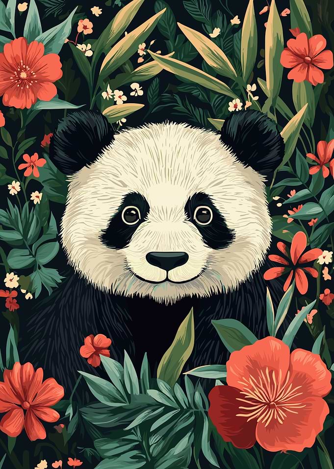 Panda in Floral Jungle