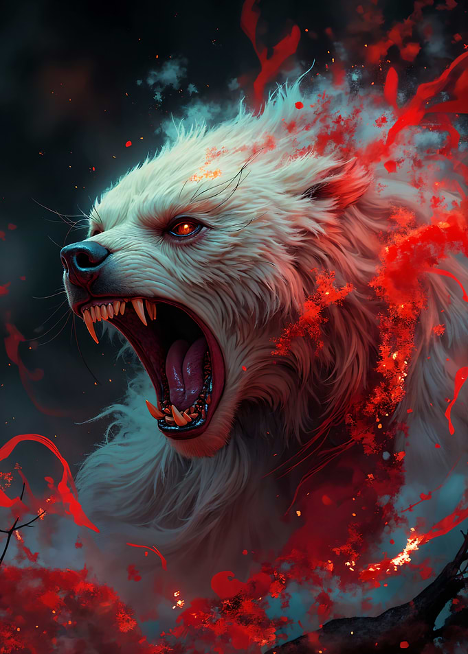Fierce White Wolf with Red Energy