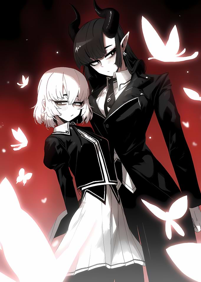 Anime-style Demon Girls with Butterflies