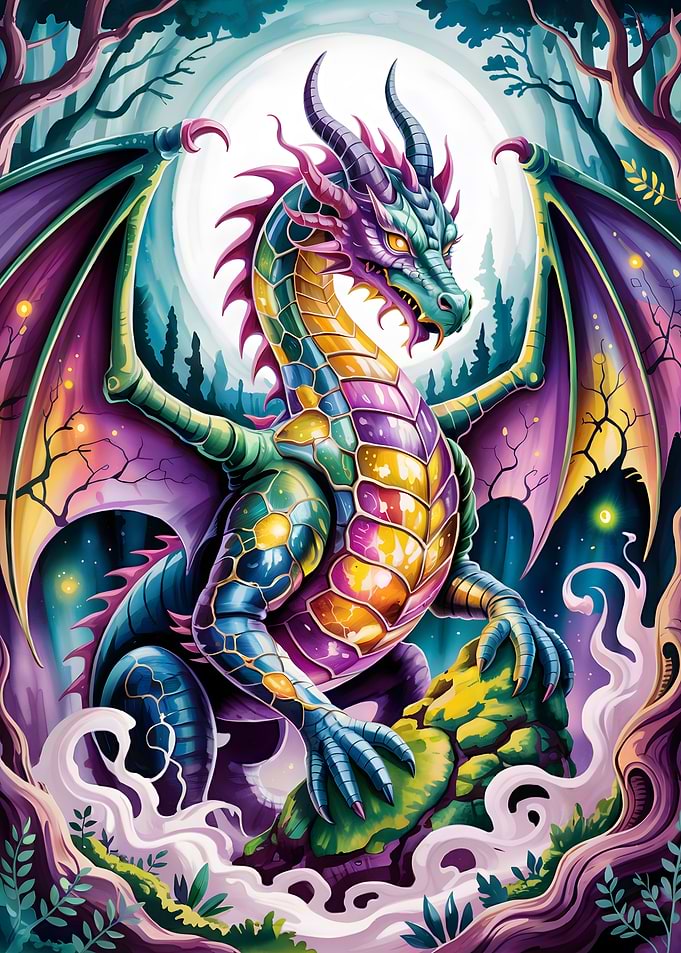 Colorful Dragon in Forest Digital Art