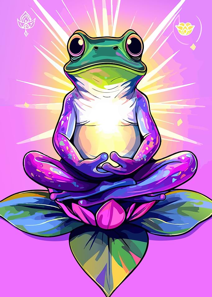 Meditating Frog on Lotus Flower