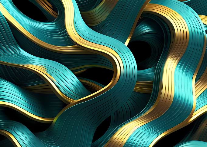 Teal–Gold Sculpted Waves with Gilded Accents
