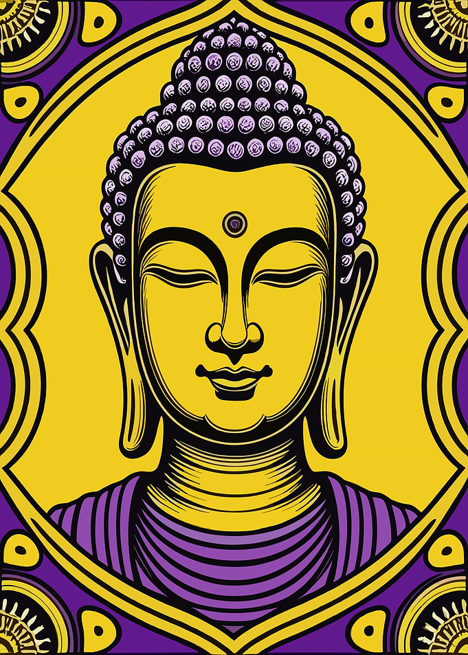 Buddha Illustration in Yellow and Purple