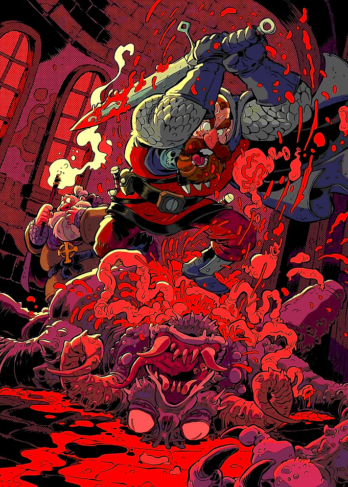 Dwarf Warrior Slaying Monster with Sword