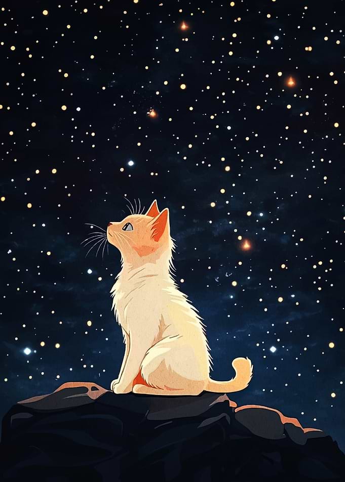 Cat gazing at the starry sky