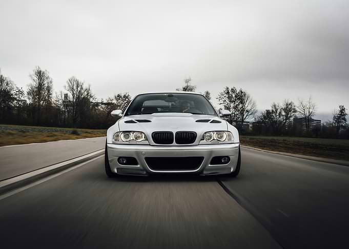 Silver BMW on the road