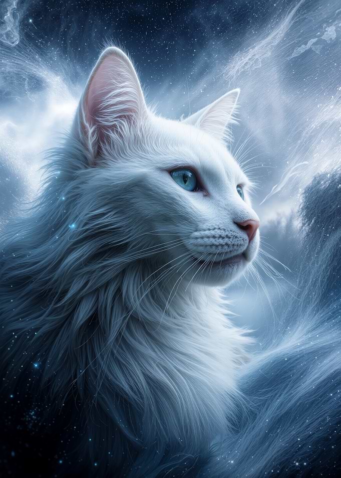 Elegant White Cat Portrait with Blue Eyes