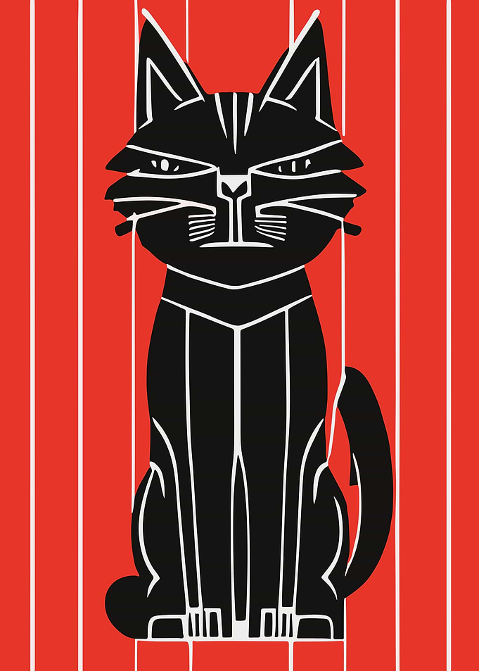 Stylized Black Cat on Red Background