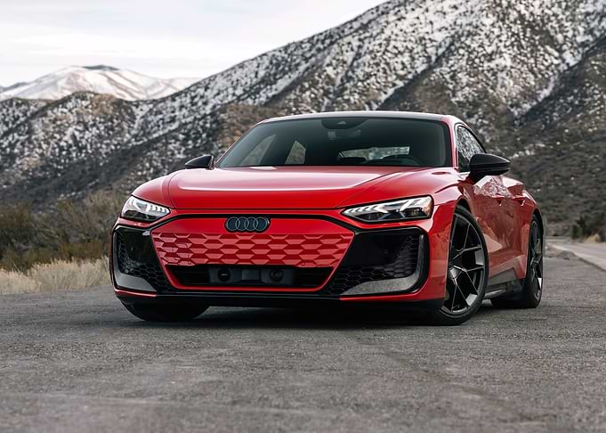Red Audi e-tron GT on Mountain Road