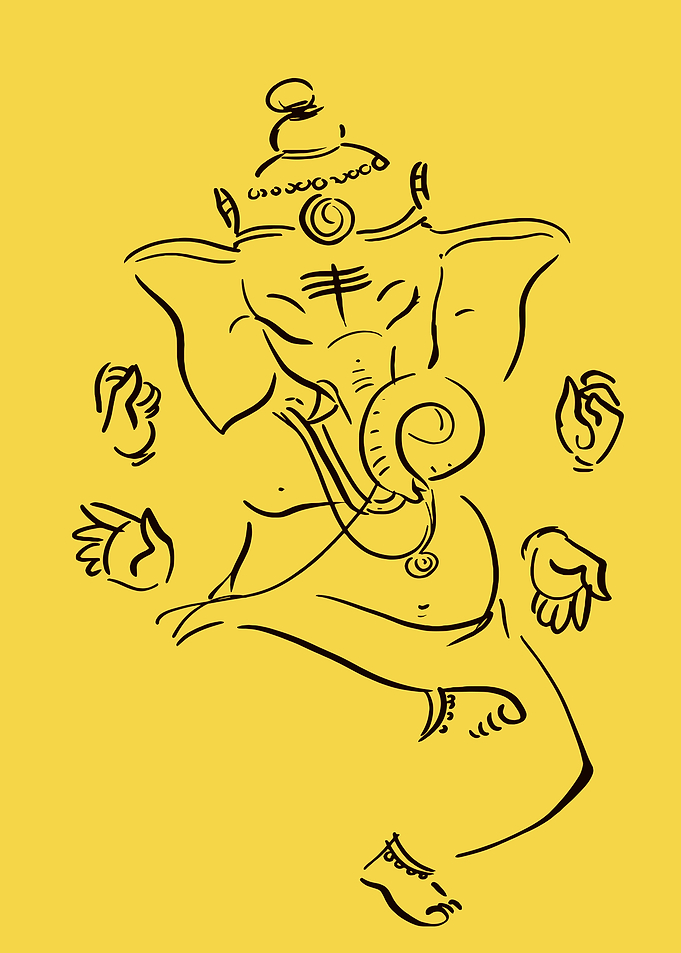 Ganesha Line Art on Yellow Background