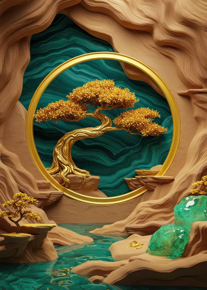 Golden Bonsai Tree in a Grotto