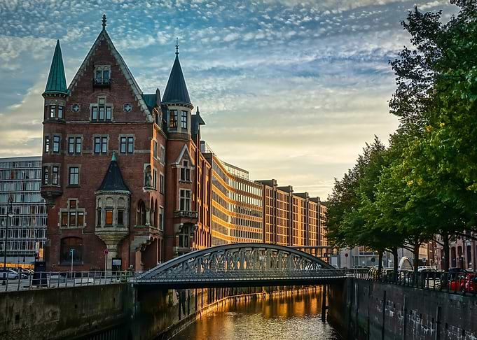 Hamburg Speicherstadt Architecture and Canal View