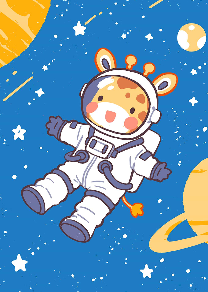 Giraffe Astronaut in Space Cartoon