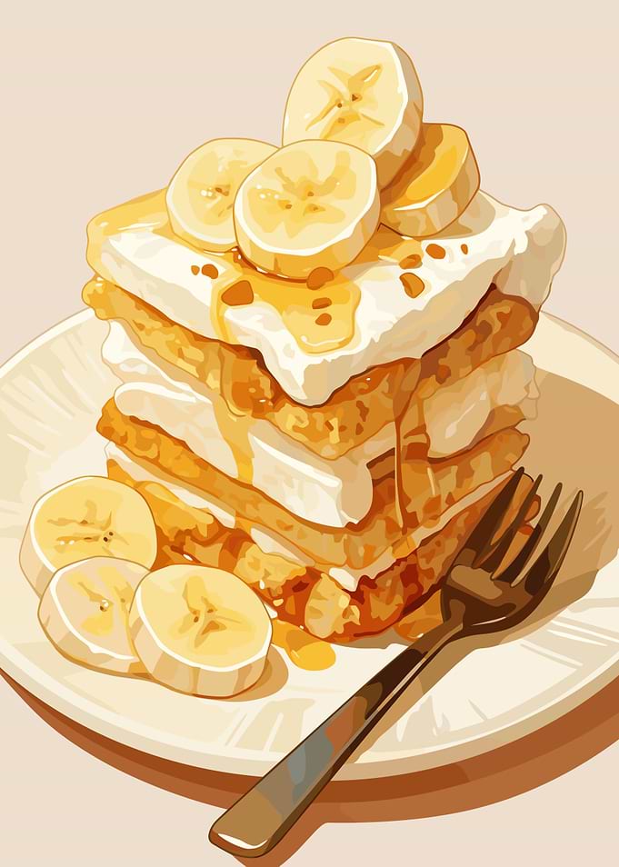 Pancakes with Bananas and Syrup