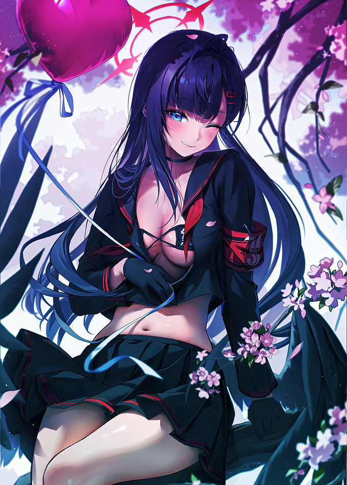Anime Girl with Heart Balloon and Flowers