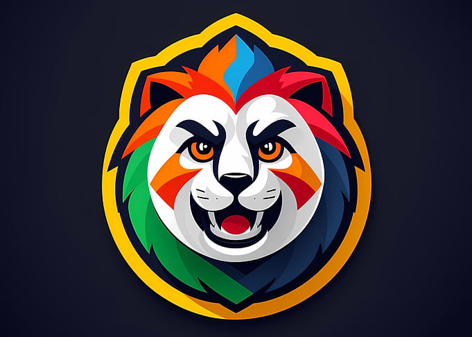 Vibrant Heraldic Lion Emblem with Multicolor Mane