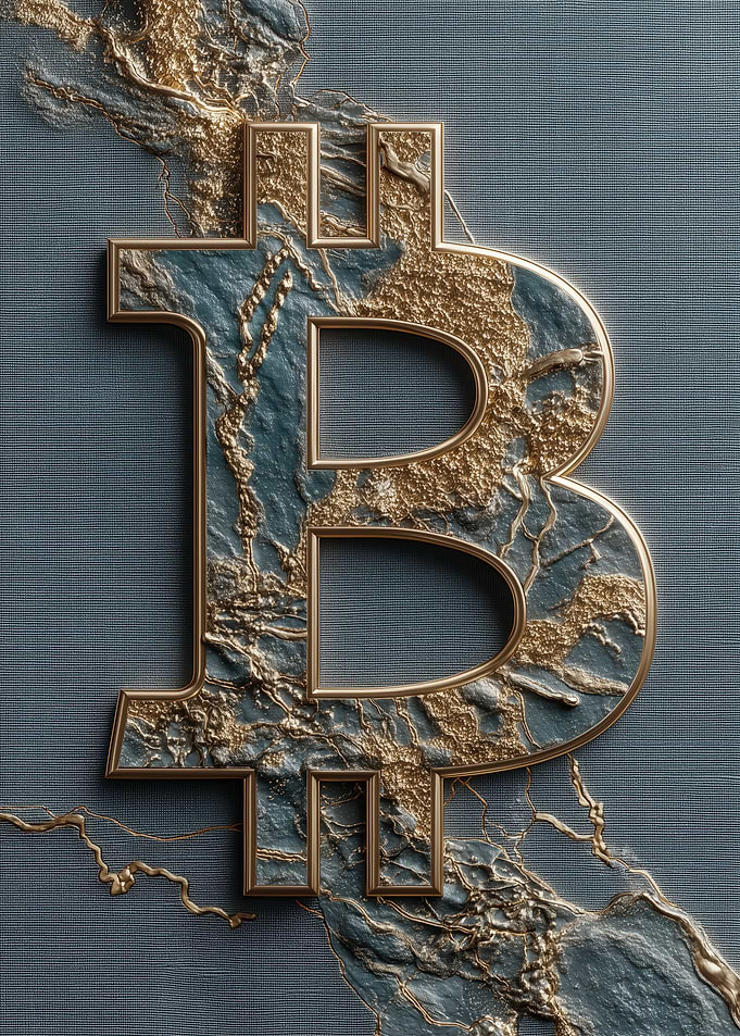 Bitcoin Symbol with Marble and Gold